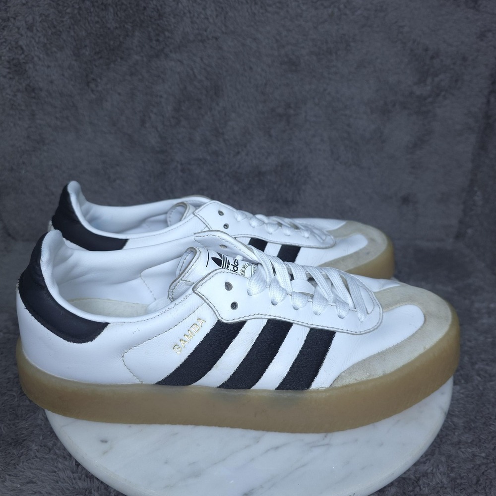 Adidas Samba Shoes Mens Size 8.5 White Black Leather Gum Sole Soccer Sneakers